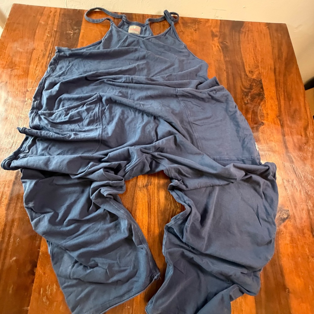 FP Movement Free People Hot Shot Jumpsuit Navy Blue Large Oversized Harem Pocket